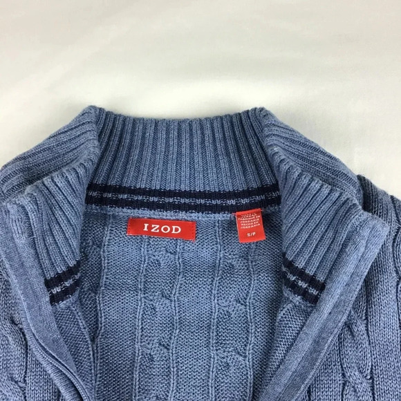 Izod Men’s Blue Cable Knit 1/4 Zip Pullover Sweater Size Small - Picture 2 of 3
